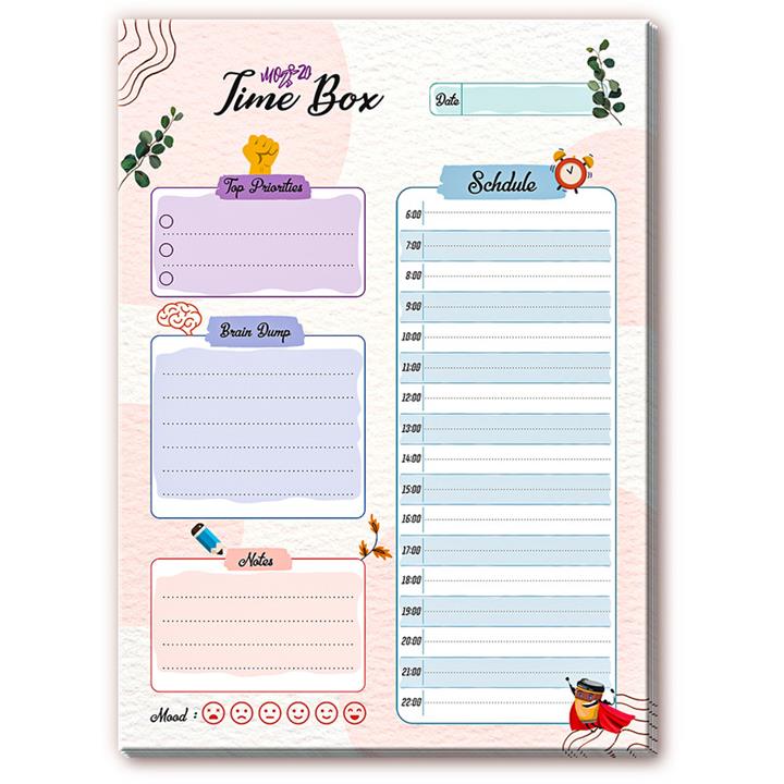 کاغذ یادداشت مدل برنامه ریزی روزانه طرح تایم باکس